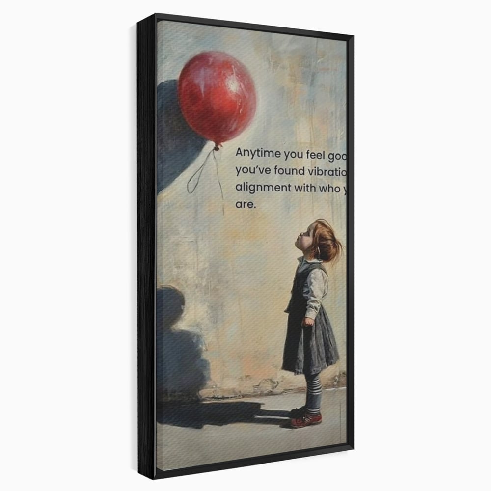Tablou canvas cu tablou canvas cu fetita si balon rosu, in rama de aluminiu negru